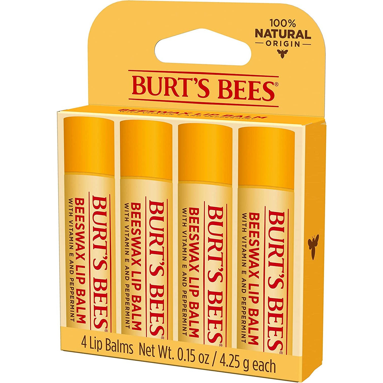 Burts Bees Beeswax Lip Balm Pack, 0.15 Oz, 4-Piece