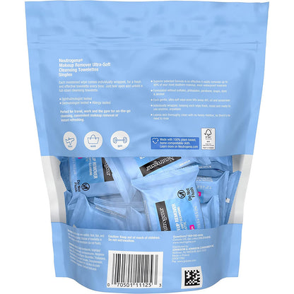 Neutrogena Makeup Remover Facial Cleansing Towelette Singles, Daily Face Wipes to Remove Dirt, Oil, Makeup & Waterproof Mascara, Gentle, Alcohol-Free, Individually Wrapped, 20 Ct