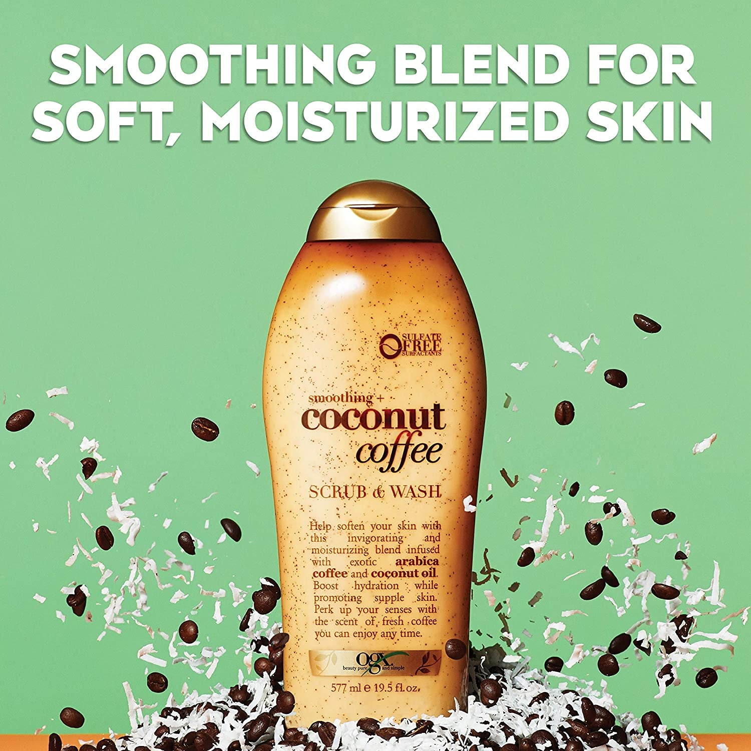 OGX Coffee Scrub and Wash, Coconut 19.5 Fl Oz