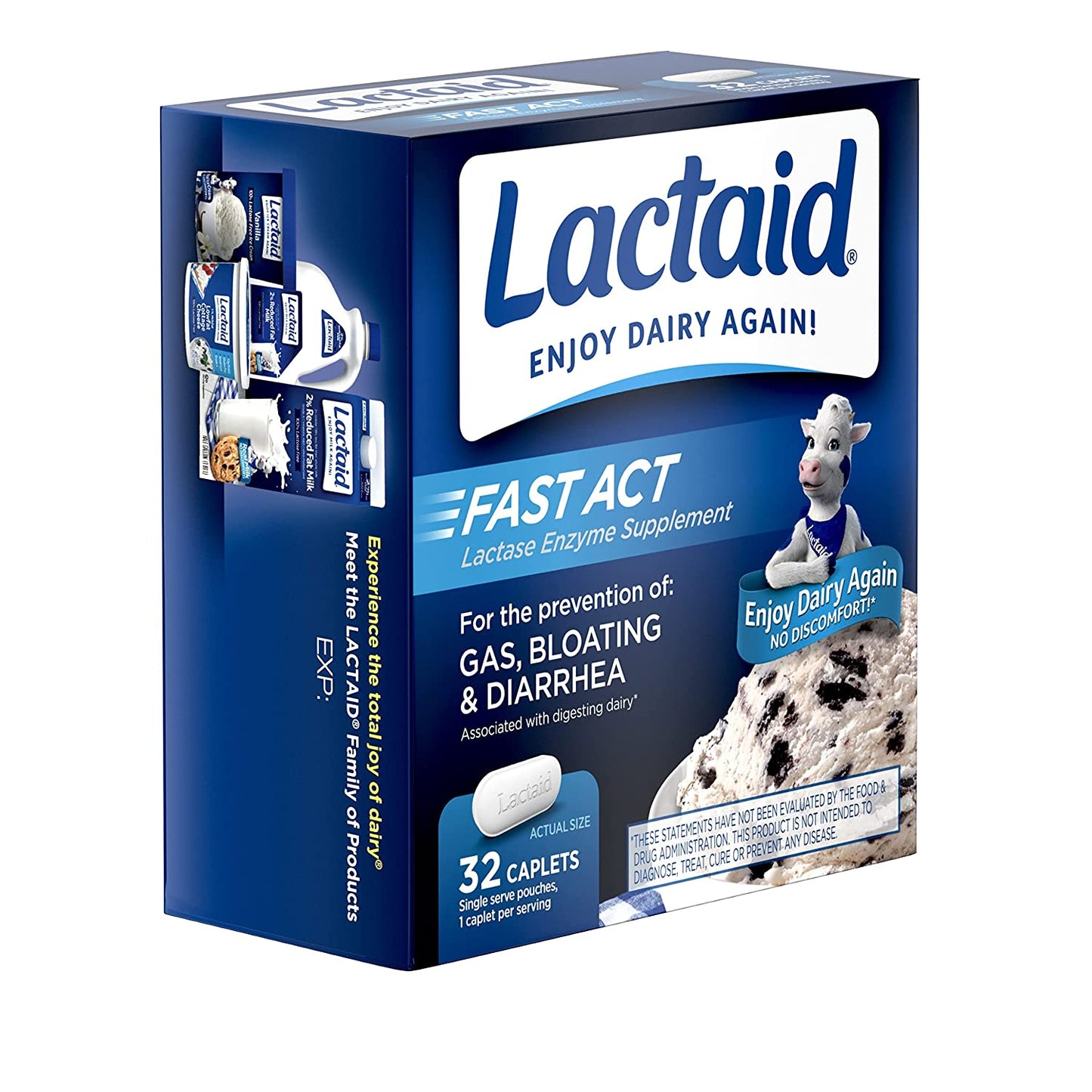 Lactaid Fast Act Lactose Intolerance, Lactase Enzyme Pills 32 Single-Dose Pouches