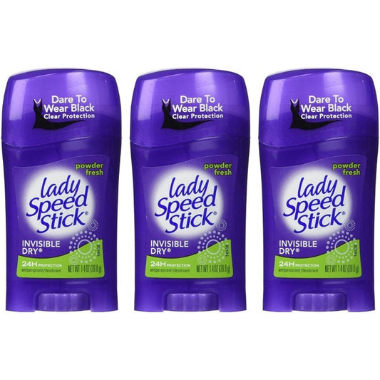 Lady Speed Stick Invisible Dry Antiperspirant and Deodorant Stick, Powder Fresh - 1.4 Oz ( Pack of 3 )