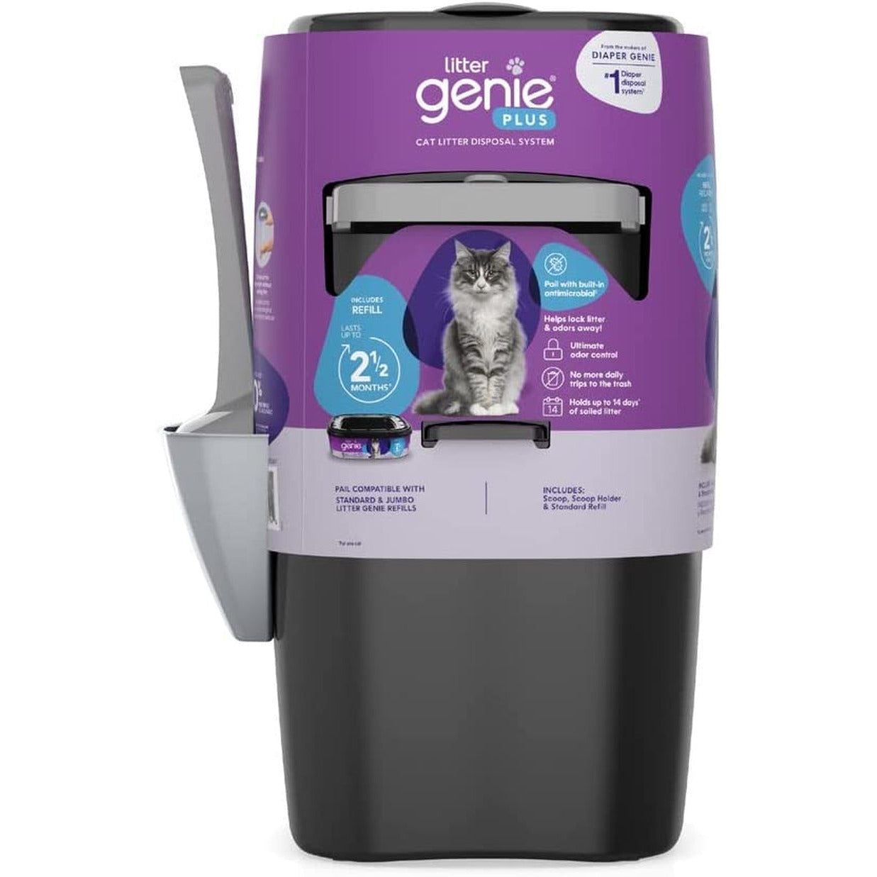 Litter Genie plus Pail, Ultimate Cat Litter Disposal System, Locks Away Odors, Includes One Refill, Black,Small