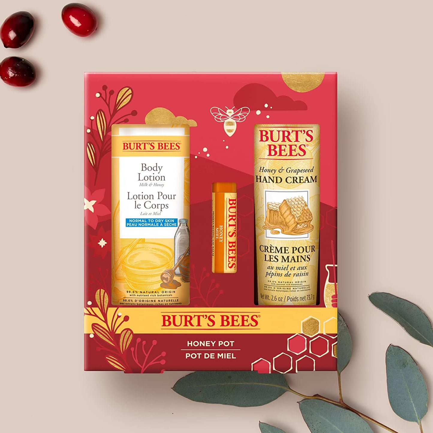 Burt'S Bees Giftset, Honey Lip Balm, Hand Cream and Body Lotion, Honey Pot - Multi Color