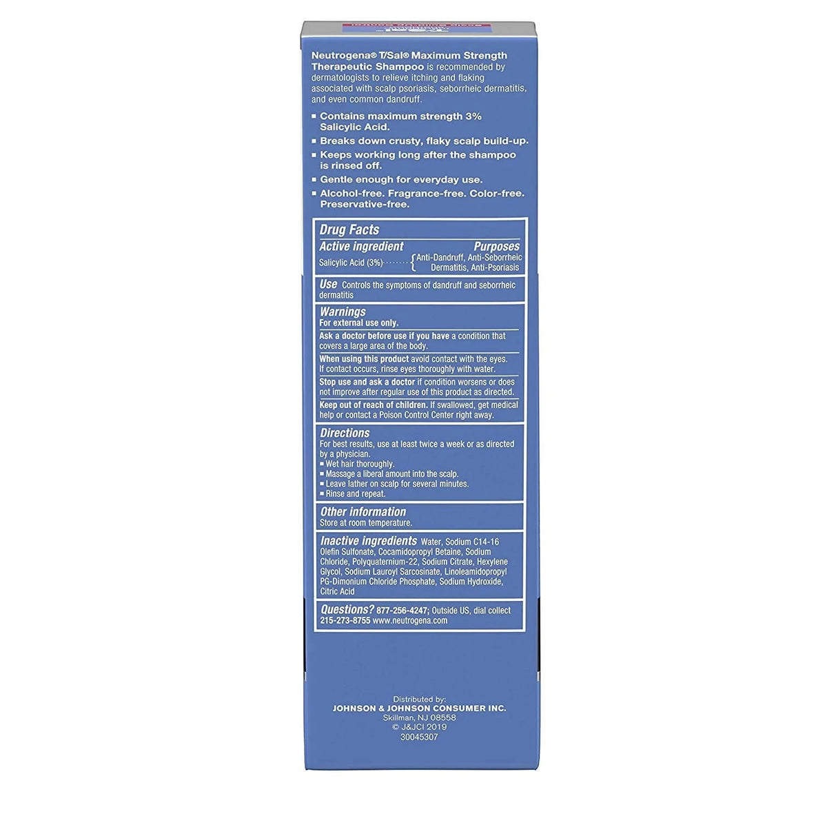 Neutrogena T/Sal Shampoo — rear packaging and label details