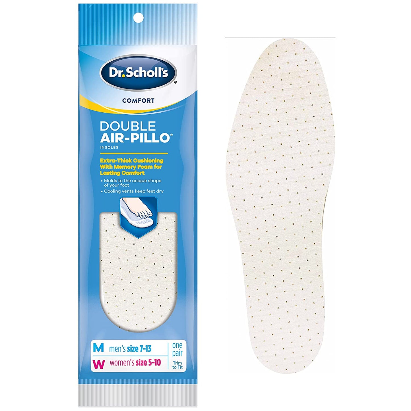 Dr. Scholl'S Comfort Double Air-Pillo Insoles, 1 Pair, Men Size 7-13, Women Size 5-10