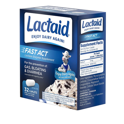 Lactaid Fast Act Lactose Intolerance, Lactase Enzyme Pills 32 Single-Dose Pouches