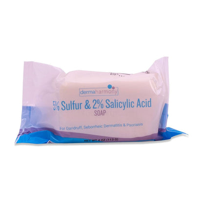 Dermaharmony 5% Sulfur 2% Salicylic Acid Bar Soap 4 Oz – Crafted for Those with Seborrehic Dermatitis, Dandruff, and Psoriasis (1 Bar)