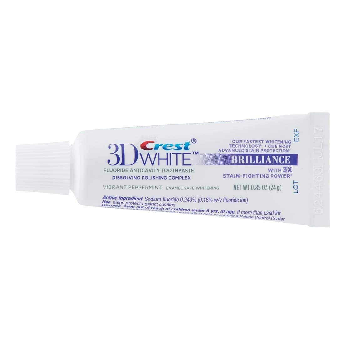 Crest 3D White Brilliance Toothpaste, Vibrant Peppermint, Travel Size, 0.85 Oz (24G) - Pack of 12