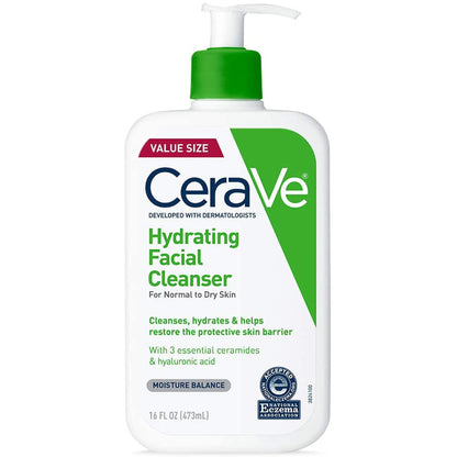 Cerave Hydrating Facial Cleanser 16 Oz for Daily Face Washing, Dry to Normal Skin (16)