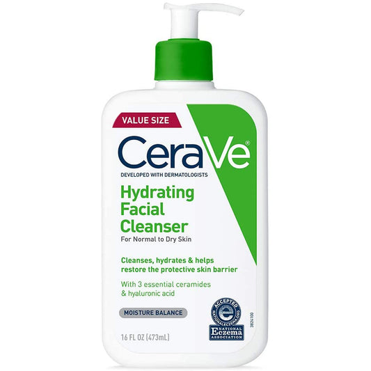 Cerave Hydrating Facial Cleanser 16 Oz for Daily Face Washing, Dry to Normal Skin (16)