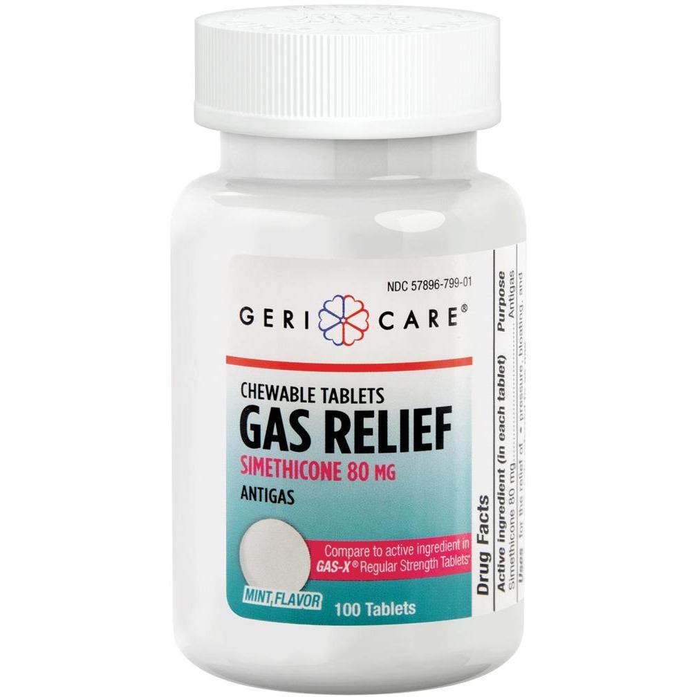 GeriCare Gas Relief (Simethicone) 80 mg Mint Chewable, Compare to Gas-X , 100 Chewable Tablets - USA in UK