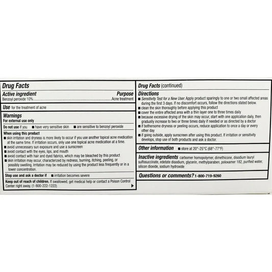 Perrigo Acne Gel Benzoyl Peroxide 10% Max Strength 2.1 oz