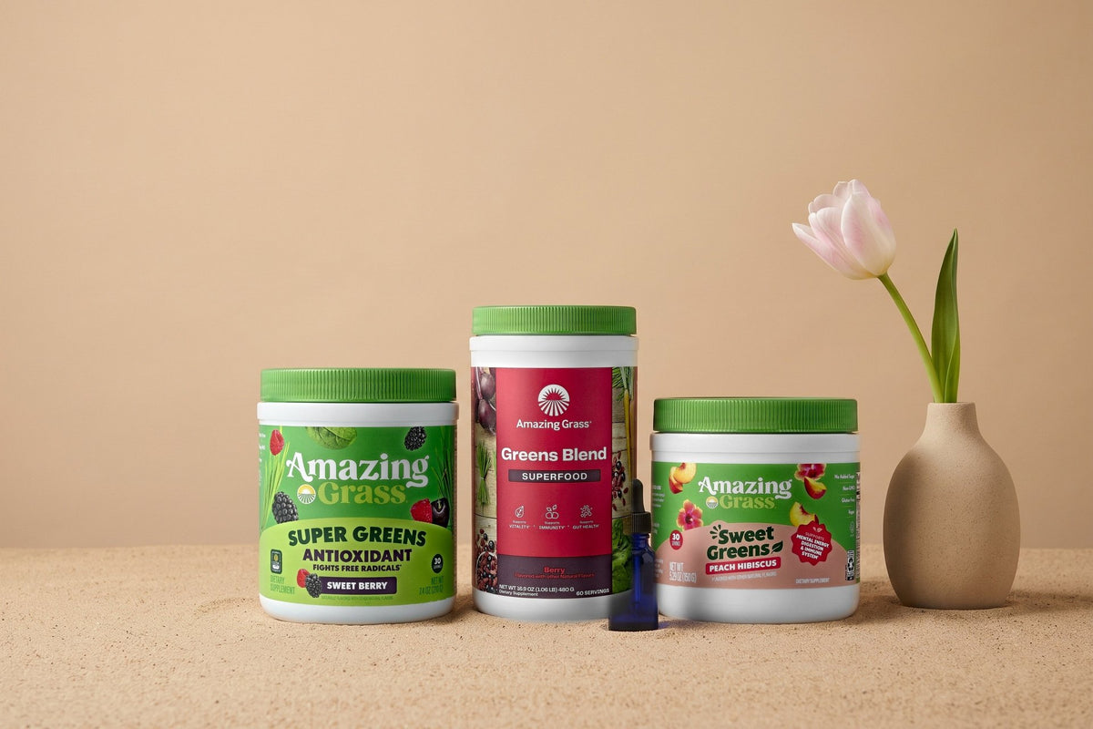 Amazing Grass products in a studio photo