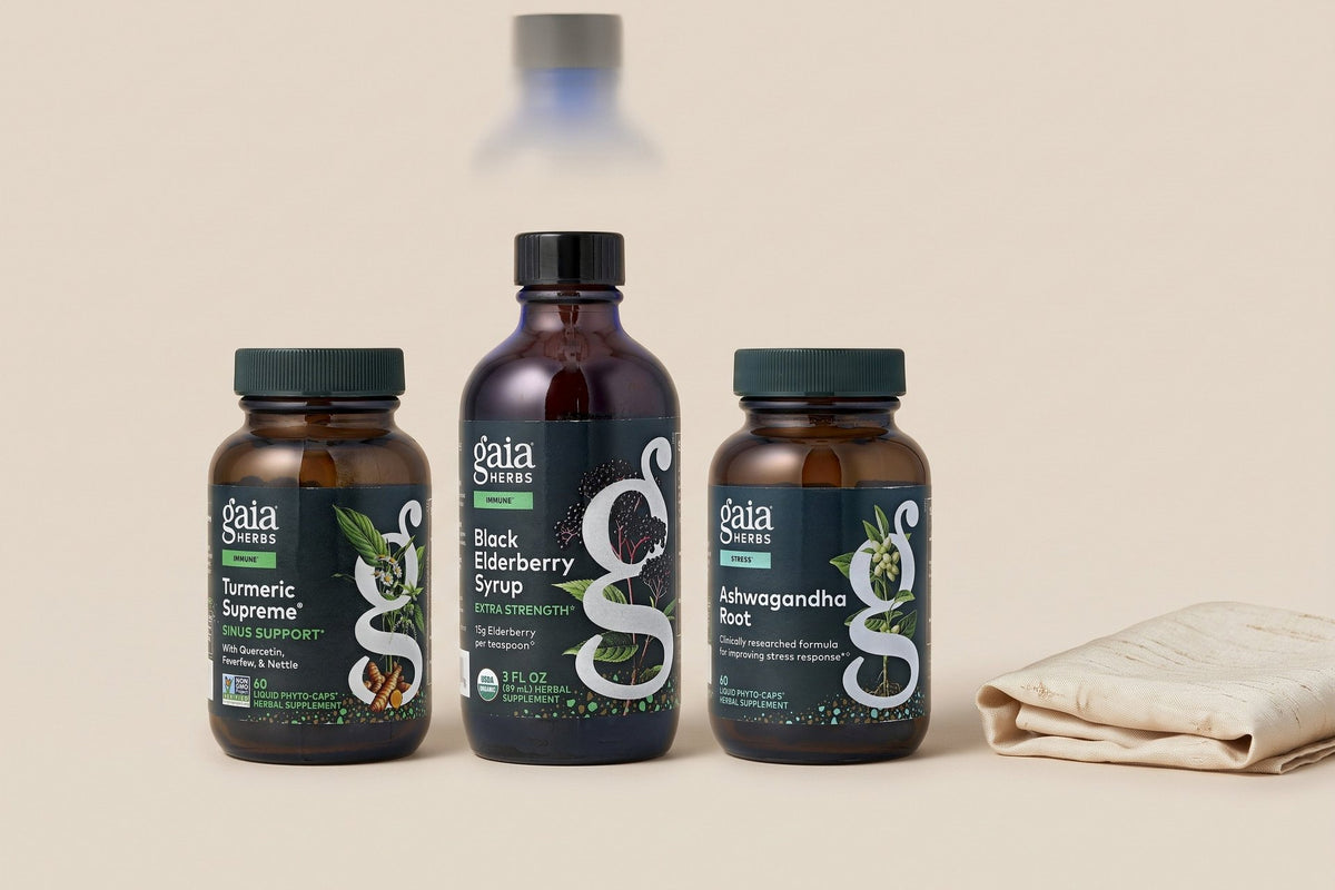 Gaia Herbs products in a studio photo