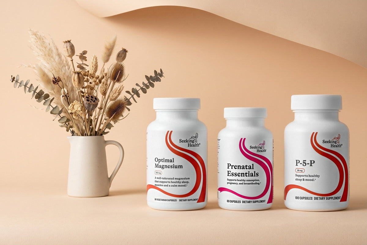 Seeking Health products in a studio photo